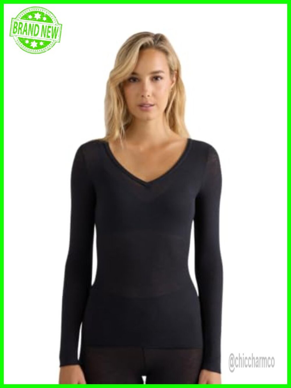 Intimissimi Modal Cashmere V-Neck Long Sleeve Lightweight Top